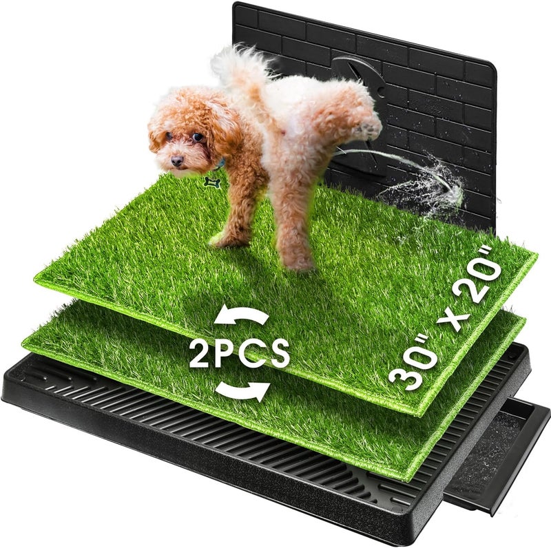 Hompet Dog Grass Pad with Tray Large, 2 Pcs Artificial Grass Training Pads with Pee Baffle Patch Puppy Turf Potty for Indoor and Outdoor Use, Ideal for Small and Medium Dogs (30"×20") - Image 1